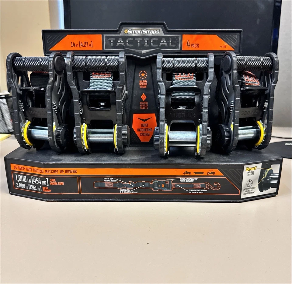 SmartStraps 4-Pack 1-1/4" x 14' 1000lb Ratchet Tie-Down Straps - Image 1 of 2