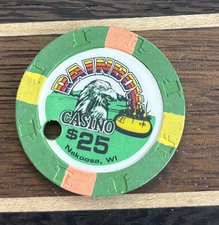 Rainbow Casino Nekoosa, Wisconsin $25 Gaming Poker Casino Chip Drilled - Image 1 of 2
