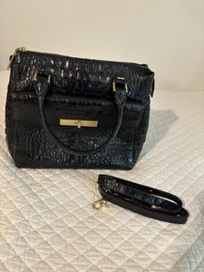 Brahmin Damen schwarz Krokodilleder geprägtes Henkeltasche mit Riemen - Bild 1 von 8