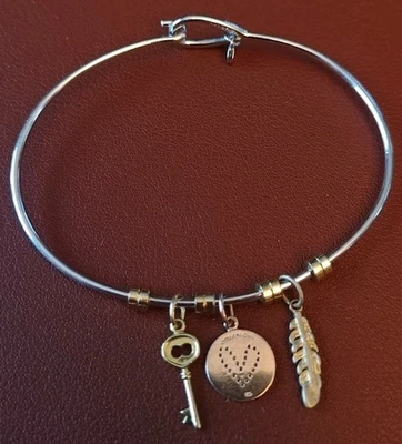 Pulsera ORIGAMI BÚHO Oro Esterlina 925 Llave, Corazón, Pluma Sobre Tono Plata Foto 1 de 4