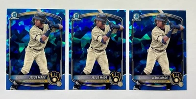 (3) Jesus Made 2025 Bowman Chrome Sapphire #BCP-245 Brewers Prospect - Image 1 of 2