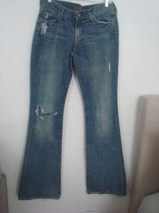7 FOR ALL MEN KIND Women FLARE DISTRESSED JEANS SIZE 28 BLUE DENIM 100% Cotton - Picture 1 of 13