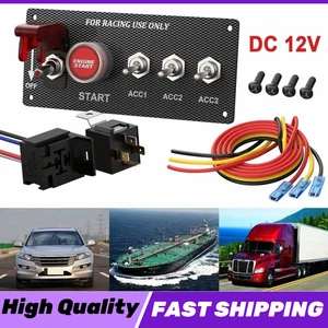 Racing Car Ignition Switch Panel LED Toggle Engine Start Push Button Starter 12V - Picture 1 of 11