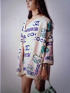 Chanel 23P NEW ECRU CC LOGO JACKET CARDIGAN GRIPOIX CC buttons BELT FR38-FR40 - Picture 1 of 20