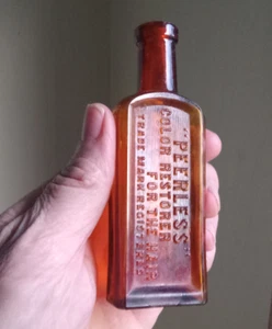 PEERLESS COLOR RESTAURATOR FOR THE HAIR W.T.CO USA BERNSTEIN 1890er SELTENE HAARFLASCHE - Bild 1 von 6