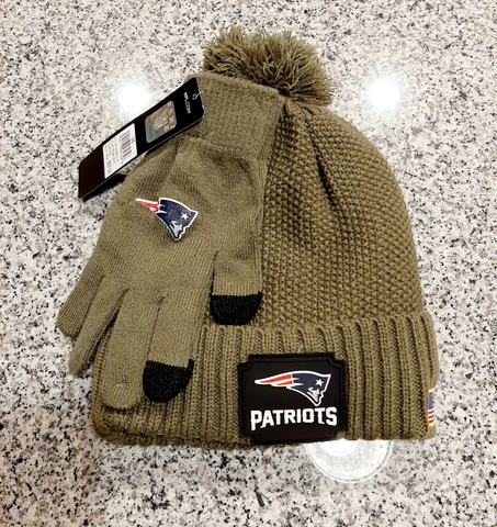 New England Patriots NFL Cap Glove Set  Beanie Salute To Service USA Flag OSFA Cover