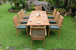Garden Furniture Teak Wooden 8 Seat Dining Sets Belgrave Burnham Stacking Chairs - Picture 1 of 12