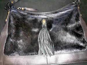 Aqua Madonna Handtasche schwarz Leder Rindshaar Fell Schulterriemen - Bild 1 von 10