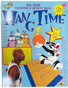 Vtg Space Jam 17"x 22" Oversized Coloring Book HANG TIME w/Poster Michael Jordan - Foto 1 di 7