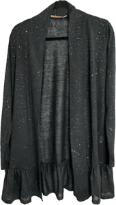 Belldini Black Sz M Open Front Cardigan Sweater Sparkle Ruffle Hem Glitter Bling - Picture 1 of 6