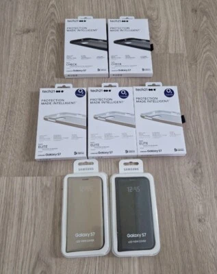 2x Samsung LED Flip Wallet Cover Case for Galaxy S7 & 5 x Tech 21 Elite Evo - Image 1 of 4