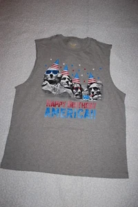 Mens GRAY MUSCLE TEE Patriotic July 4th HAPPY BIRTHDAY AMERICA Mt. Rushmore 2XL - Picture 1 of 1