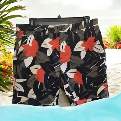 Pantalones Cortos Chinos Tommy Hilfiger Para Hombre Floral Frente Plano Algodón Talla 36 Negro Rojo Tostado Foto 1 de 4