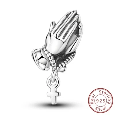 MULA Frauen 925 Sterling Silber Retro Charm Betende Hände Für Armband Schmuck - Bild 1 von 4