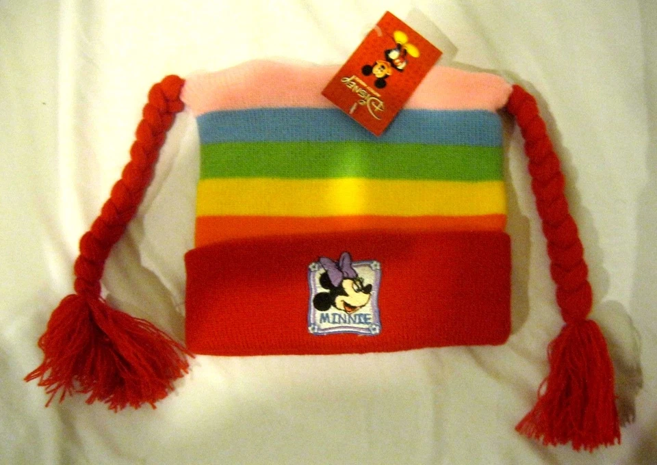 Imagen bordada de Minnie Mouse en un arco iris a rayas gorro de laponia sombrero de esquí  Foto 1 de 1