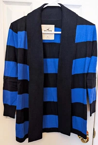 NWT Hollister Womens Knitted Cardigan Sweater Long Sleeves Blue Black Size SMALL - Picture 1 of 4