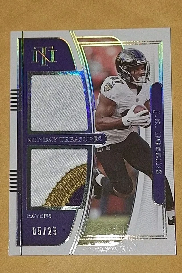 2021 FOTL J.K. DOBBINS NATIONAL SILVER SUNDAY TREASURES DUAL 3CL PATCH #d 5/25 - Image 1 of 4