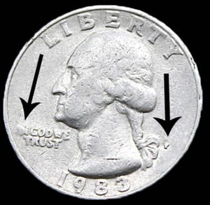 1983 Filled P MM & Struck Through Grease Rare Errors Washington Quarter 25c XF - Picture 1 of 4