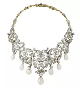 Women Pearl Statement Necklace 925 Sterling Silver CZ White Round Jewelry - Picture 1 of 8