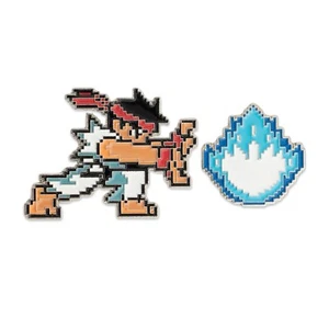 Street Fighter Inspired Collectible Pin Ryu Blue Gi doing Hadoken Set of 2 Pins - Picture 1 of 5