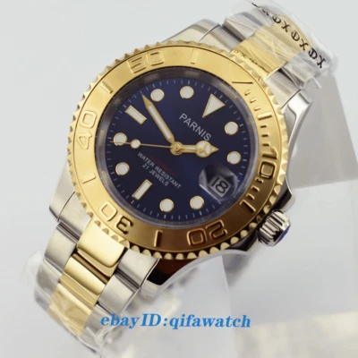 Reloj Parnis 41mm Bisel Cerámico Esfera Azul Cristal Zafiro Fecha Automático 2483 Foto 1 de 4