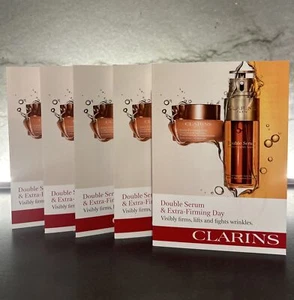 5x CLARINS Double Serum & Extra Firming Day Cream Trial Travel SAMPLE CARD - Picture 1 of 2