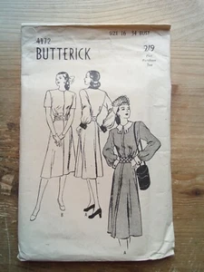 4172 Original 1940's Dress Detachable Collar Size 16 Butterick Sewing Pattern - Picture 1 of 2