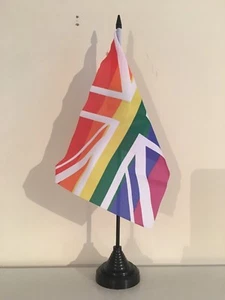 RAINBOW UNION JACK TABLE FLAG 9" X 6" 22.5cm x 15cm flags - Picture 1 of 1