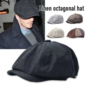 Cappello uomo ottagonale cowboy newsboy sottile lino cappello traspirante berretto retrò - Foto 1 di 25