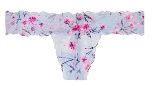 Tanga de encaje Victoria Secret 2018 rosa todoter azul brillante lámina floral brillo L - Imagen 1 de 1