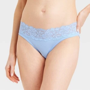 NWT Women's Cotton Blend Bikini Underwear with Lace - Auden™ Blue XS - Picture 1 of 1