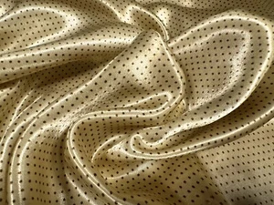Silky Satin Woven Fabric, Per Metre - Pindot Print - Gold - Picture 1 of 3