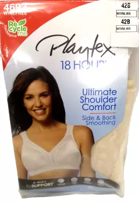 Playtex 18-Hour Bra 42B Shoulder Comfort Wirefree Full Figure Beige Style #4693 - Image 1 of 4
