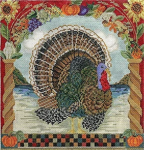 Needlepoint Handpainted Kelly Clark Handsome Tom Turkey w/ Stitch Guide - Picture 1 of 4