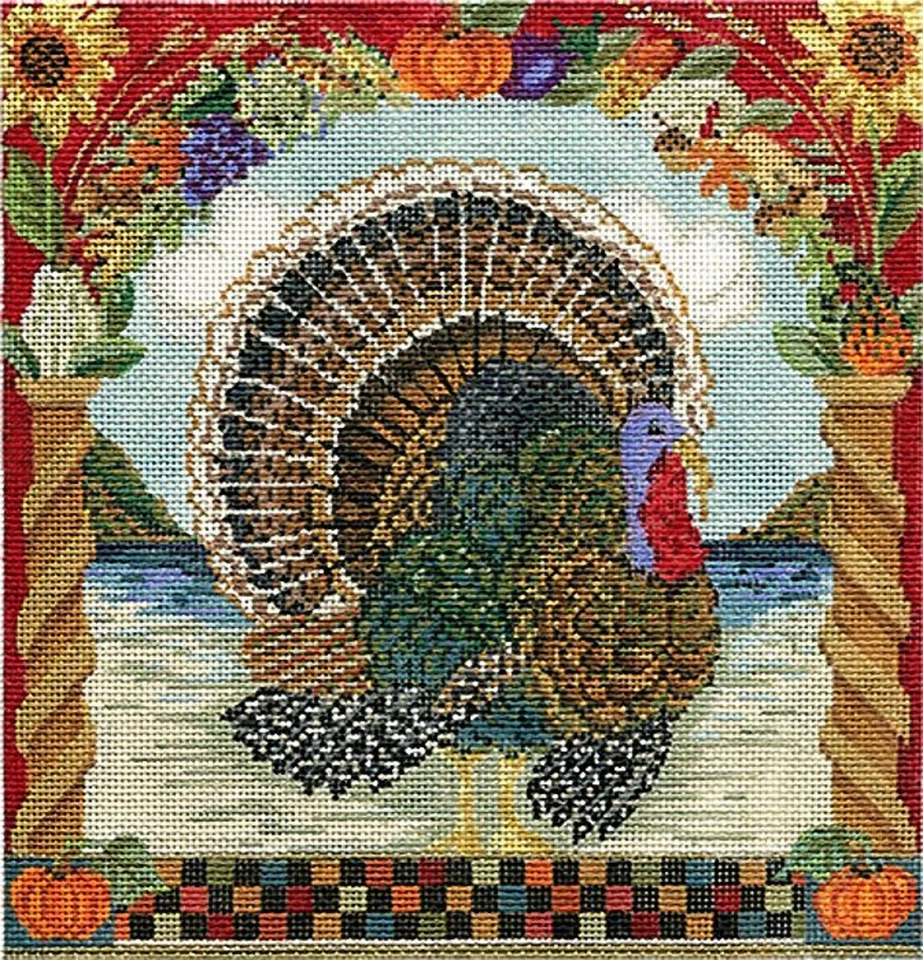 Needlepoint Handpainted Kelly Clark Handsome Tom Turkey w/ Stitch Guide - Image 1 of 4