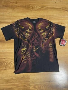 MMA Elite Skull Grim Reaper Fledermäuse AOP Shirt Größe XL Faded Affliction Style Y2K - Bild 1 von 5