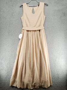 Bow Dream Girls 16 High Neck Maxi Formal Party Dress Chiffon Belt Beige Keyhole - Picture 1 of 16