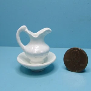 Dollhouse Miniature White Water Bowl and Pitcher B0300 - Picture 1 of 2