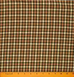 HOMESPUN Fabric - HALF YARD - 100% Cotton - Brown Beige Tan Plaid Check Ragging - Picture 1 of 1