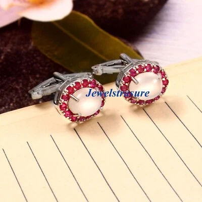 Gemelos naturales de plata de ley 925 con piedras preciosas de luna y rubí para hombre #4422 Foto 1 de 4