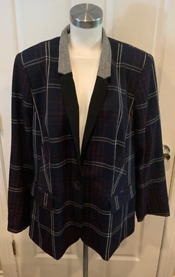Blazer a Cuadros Lane Bryant Azul Marino, Rojo y Blanco, Talla 24 Foto 1 de 4