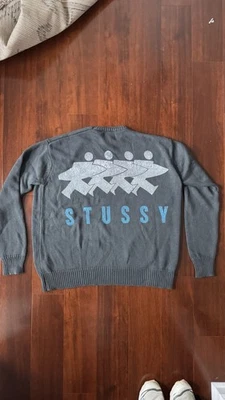 Stussy Surfman Icon Cotton Gray Blue Crew Sweatshirt Size L New - Image 1 of 3