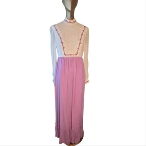 Vintage 70s Handmade Edwardian Prairie Maxi Dress Purple White Trim Ruffle Size S/M - Bild 1 von 9