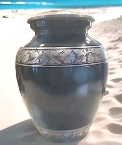Blue Urn For Human Ashes Adult Memorial Funeral Cremation Lg Urns ( 11"H X 7"W) - Picture 1 of 4