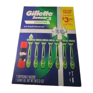 GILLETTE Sensor 3 Sensitive Gift Pack 7 Disposable 3-Blade Razors & Shave Foam - Picture 1 of 5