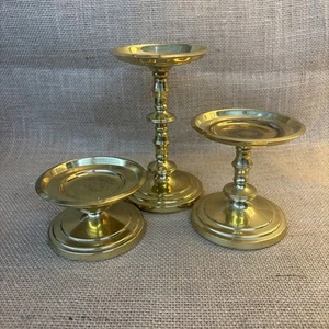 Vintage Partylite Brass (Gold Tone) Tiered Pillar Candle Holders MCM - Set of 3 - Picture 1 of 11