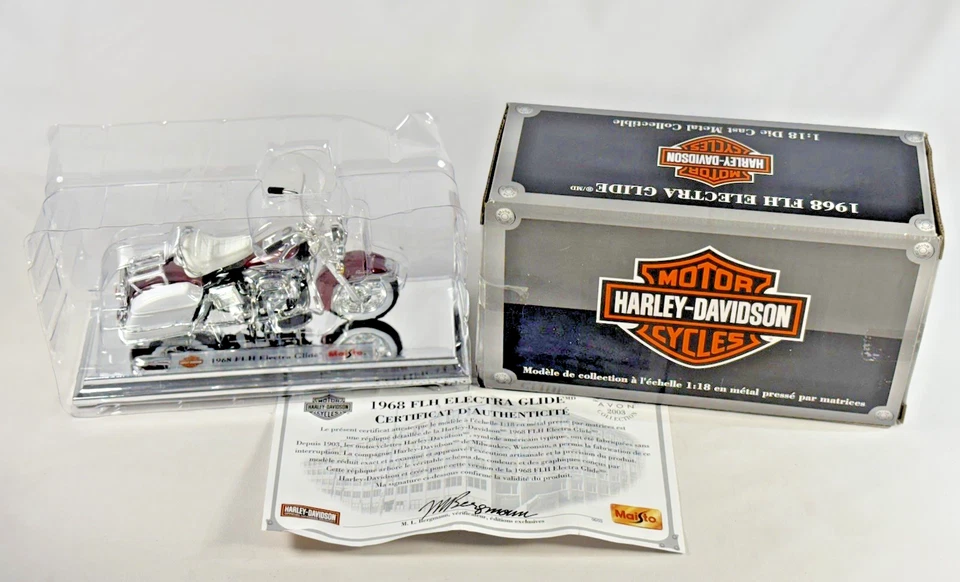 НОВЫЙ литой мотоцикл Maisto Harley Davidson 1:18 1968 FLH Electra Glide с сертификатом подлинности - Изображение 1 из 4
