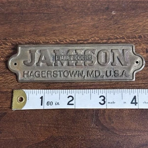 Vintage Jamison Built Doors Hagerstown Maryland Messing Gefrierschrank Schild Abzeichen - Bild 1 von 5