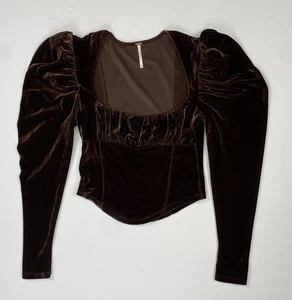 Free People Hold Me Top Damen Bluse braun Samt Puffärmel Gr. XS - Bild 1 von 7