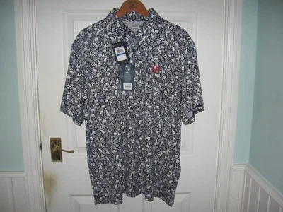 BNWT MEN UNDER ARMOUR THE OPEN ALL OVER BEAR PRINT GOLF POLO SHIRT XL BLUE WHITE - Image 1 of 4